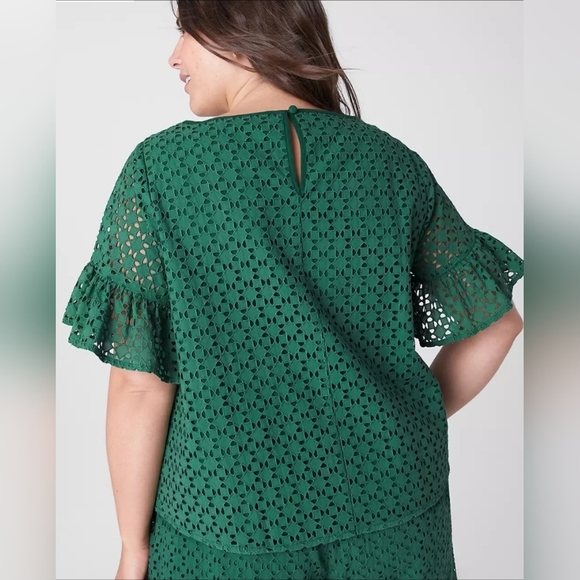 Lane Bryant Green Eyelet Top - Picture 2 of 11
